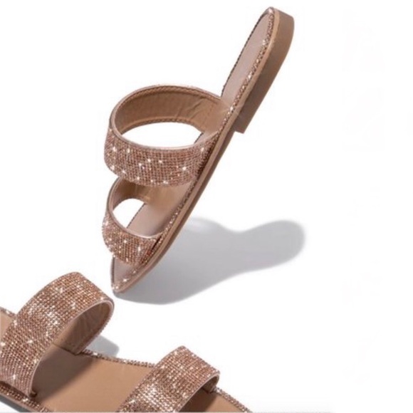 !! NEW !! Embellished Double Strap Square Toe Sandals in Rose Gold - Picture 4 of 12